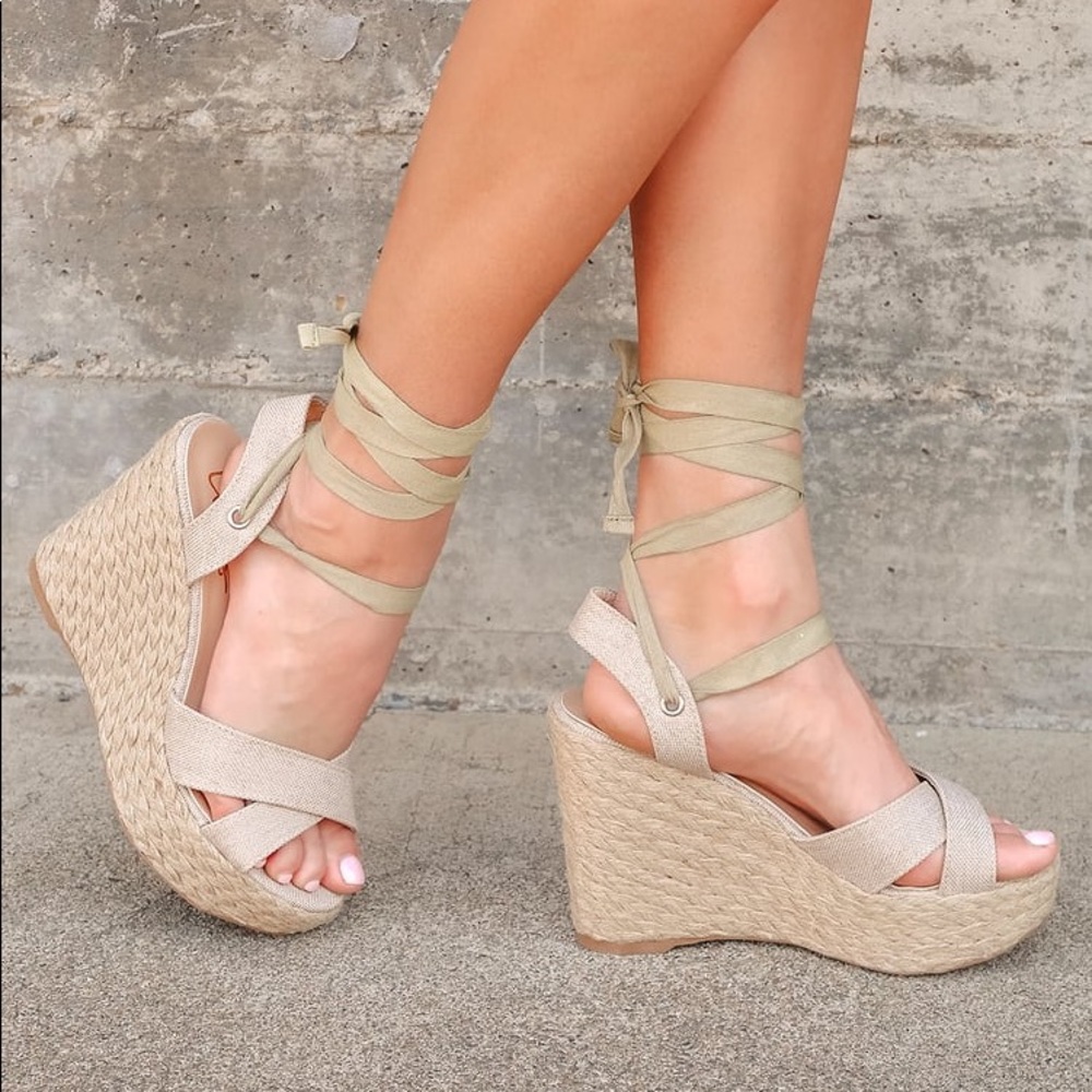 Esme Natural Lace-Up Espadrille Wedges